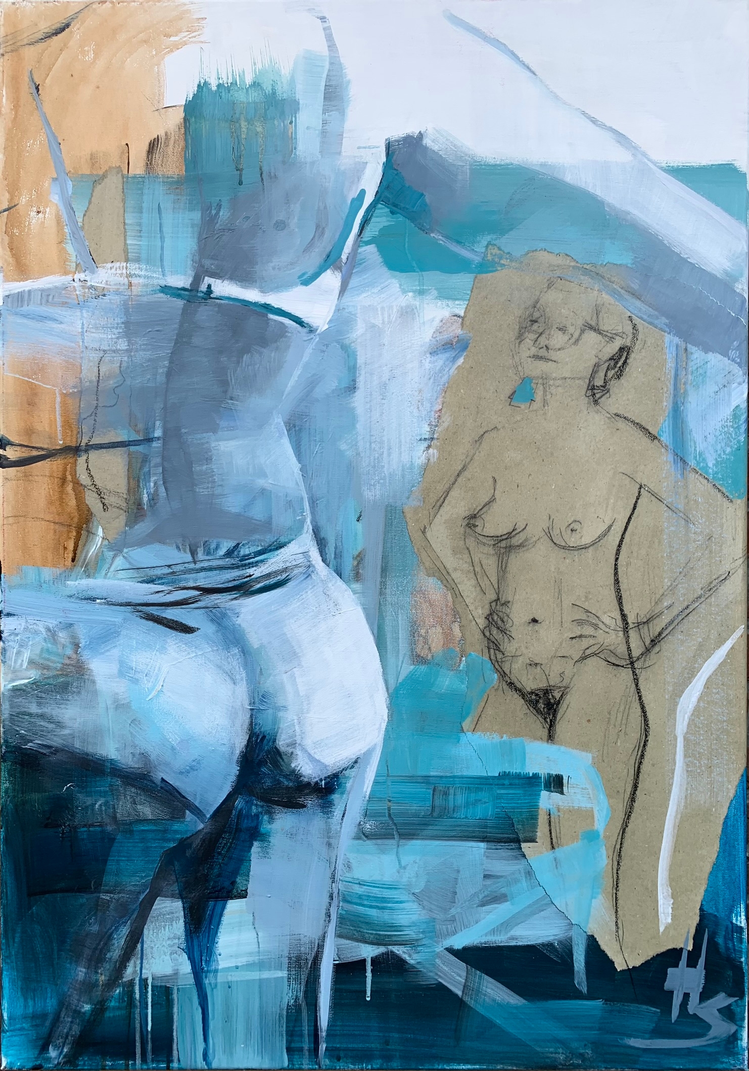 Akt-Kunstwerk von Heike Schümann zeigt zwei stehende Frauen