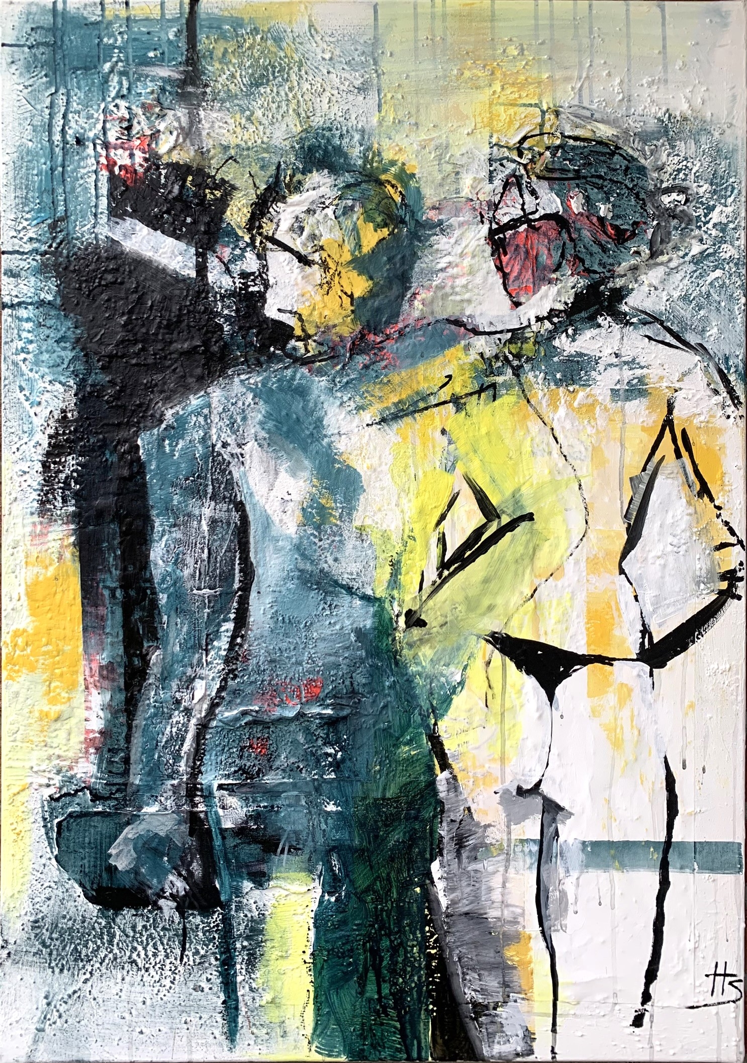 Kunstwerk von Heike Schümann zeigt zwei stehende Frauen von hinten mit Blick in dieselbe Richtung