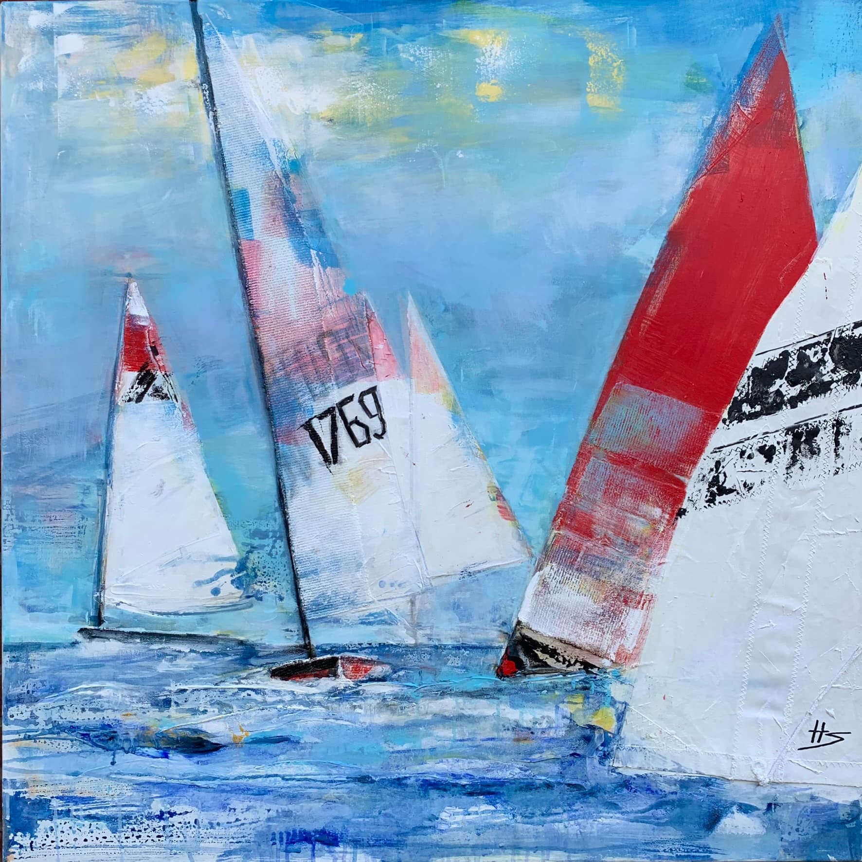 Kunstwerk von Heike Schümann zeigt abstrakt gehaltene Segelboote